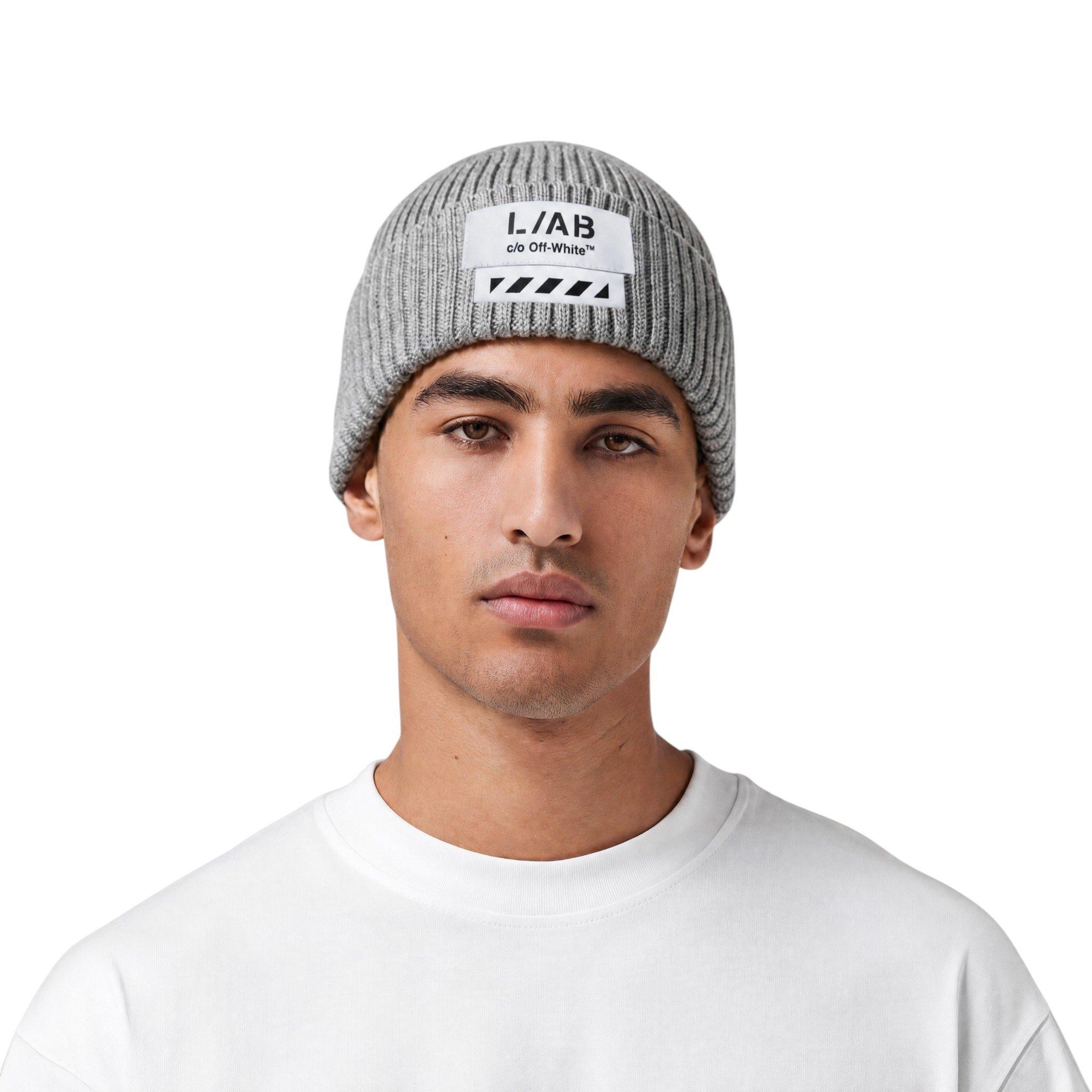 L/AB c/o Off-White Stacked Diagonal Woven Label Cuff Beanie - Grey - GREY